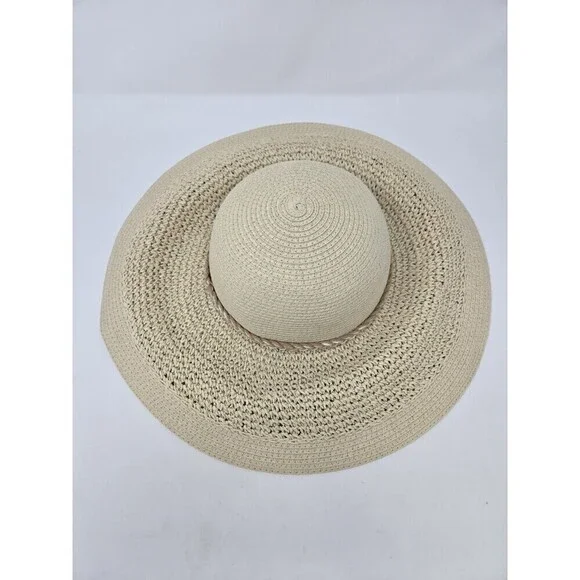NWT J. CREW STRAW HAT WITH ROPE NATURAL BEIGE WOVEN PAPER WOMEN S/M WIDE BRIM - Picture 6 of 12